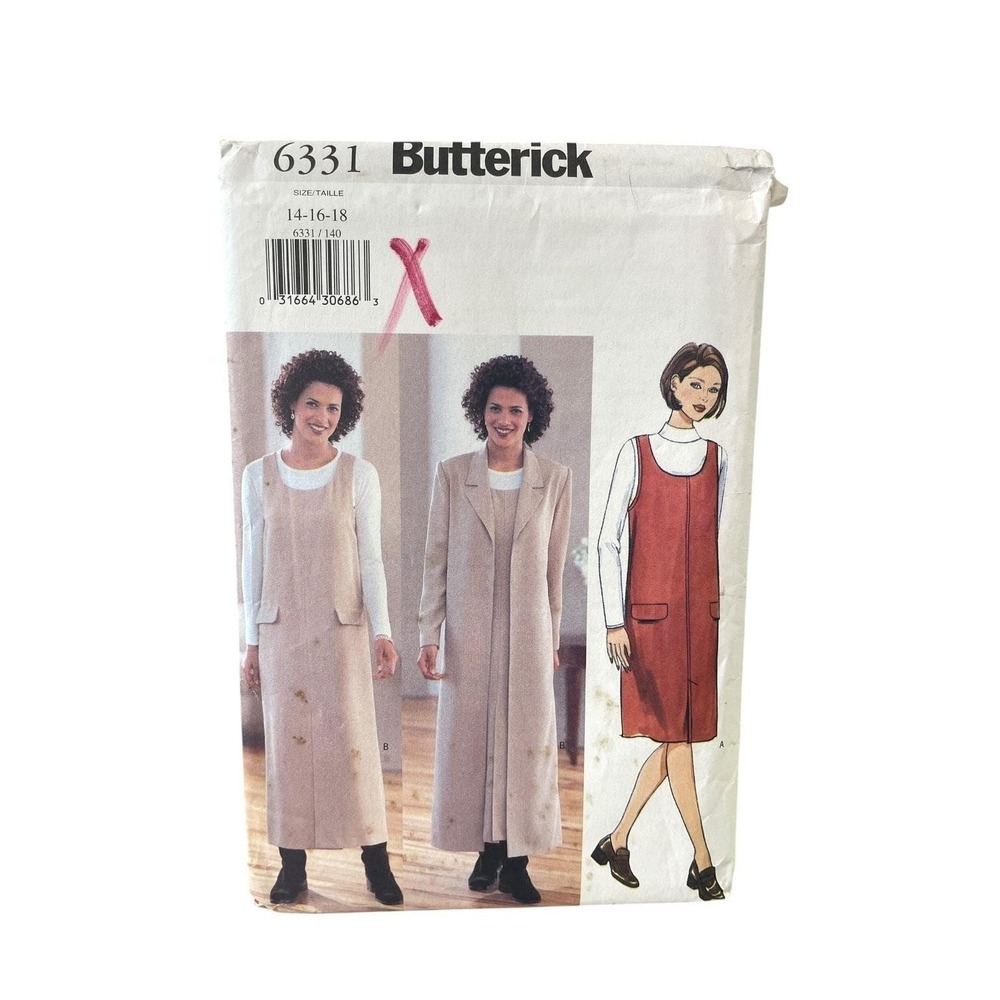 Butterick 6331 Misses Petite Duster Jumper Dress‎ 14-16-18 90s Vintage